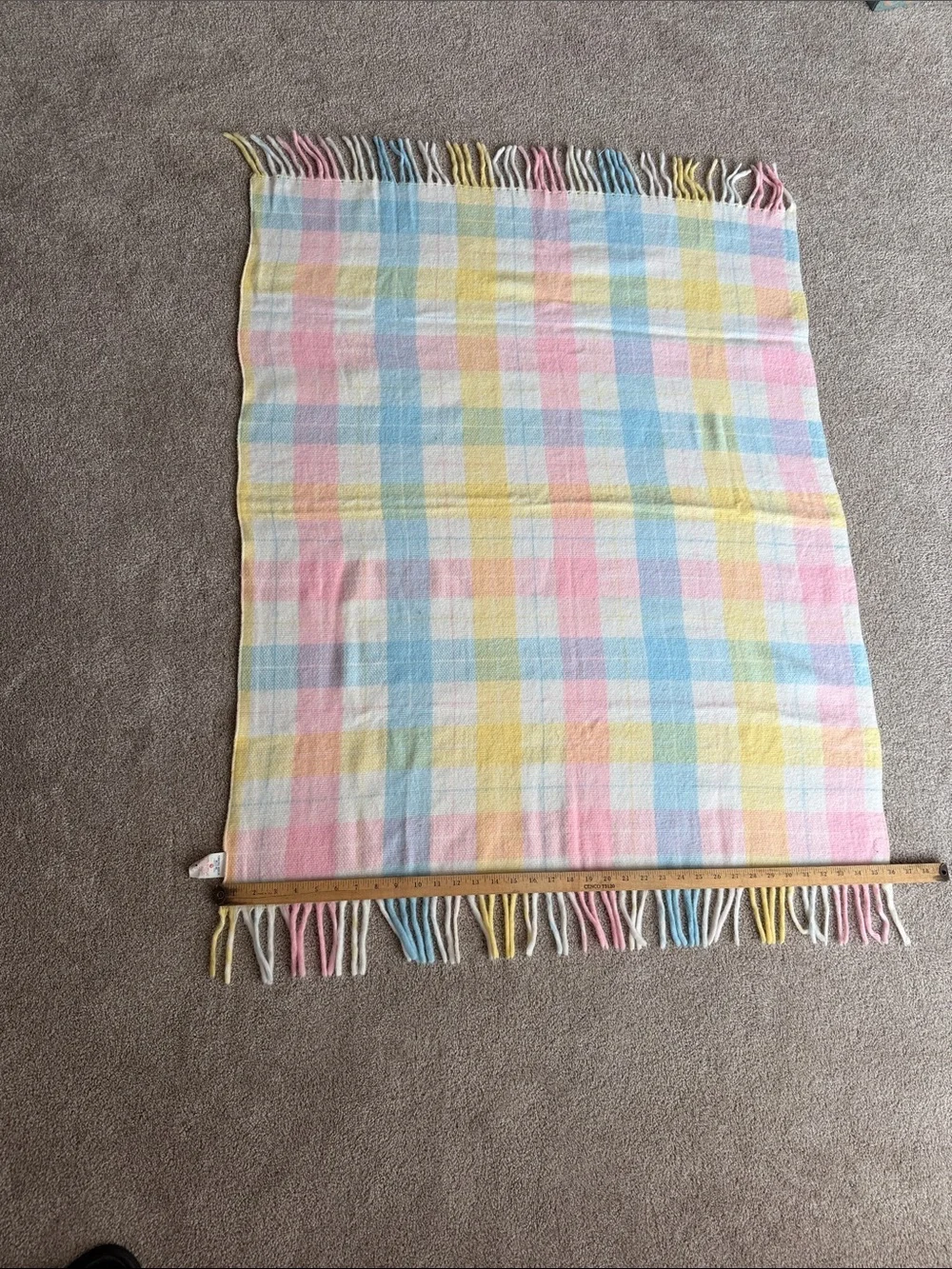 Vintage Tennessee Woolen Mills Blanket WPL 6280 Pastel Plaid Acrylic Fringe
